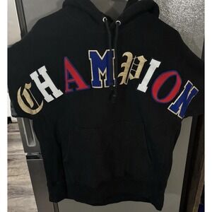 Champion Reverse Weave Pullover Hoodie Men's Large Black Old English Spellout